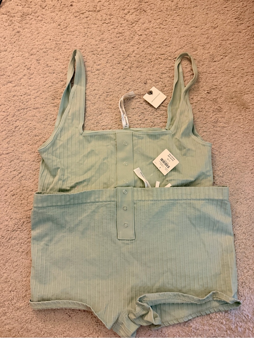 Anthropologie Sage Green Ribbed Tank & Shorts Set